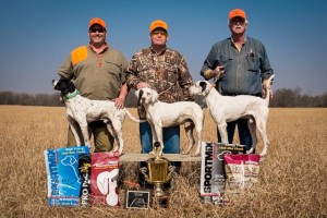 Kent Long and Stick (Center) took Top Dog honors. Brian Ahern and Aries (Left) were named runner up. Gary Hanger and Lennie (right) were named second runner up. 